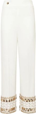 Philipp Plein Cady High Waist Trouser Studs - Dames - Wijde Broeken - Wit - M - Leer - Broeken