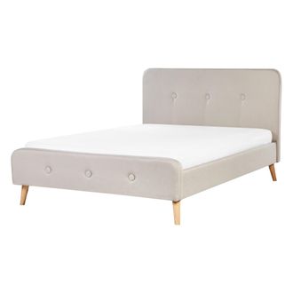 Beliani Beliani - Cama Tapizada En Tela Beige 140 X 200 Cm Con Somier Patas De Madera Dise&ntilde;o Moderno Rennes