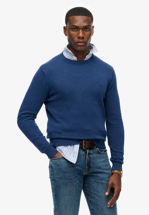 Superdry Strickpullover SUPERDRY ESSENTIALS COTTON JUMPER, Herren, Gr. 3XL, pilot mid blau marl, Strick, Obermaterial: 100% Baumwolle, meliert, relaxed fit nor