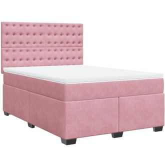 vidaXL Vidaxl - Box Spring Bed with Mattress Pink 140x190 cm Velvet