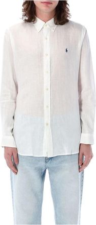 Ralph Lauren Custom Fit Linnen Overhemd - Heren - Casual Overhemden - Wit - 2XL - Linnen - Overhemden