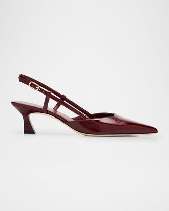 Stuart Weitzman 75mm Vinnie Patent Leather Kitten Slingback Pumps