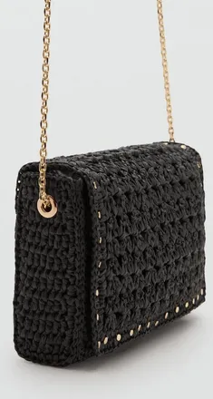 Mango Borsa a tracolla fibra naturale borchie nero - Donna - Taglia unica - MANGO