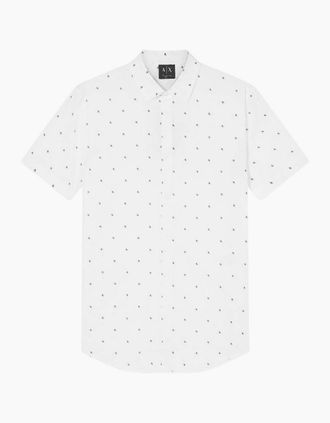 A|X Armani Exchange Mens Slim Fit Poplin Logo White Short Sleeve Shirt - Size: Regular/36