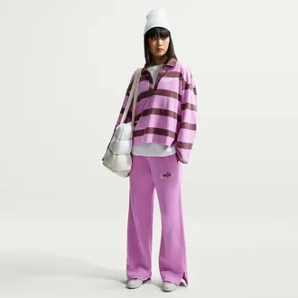 Nike Womens Nike Sportswear Phoenix Fleece High-Waisted Wide-Leg Logo Pants in Purple | IM9836-503