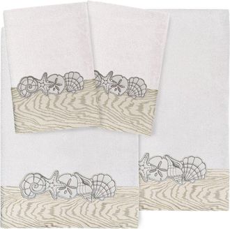 Linum Home Textiles 100% Turkish Cotton Shell Row 4Pc Embellished Towel Set