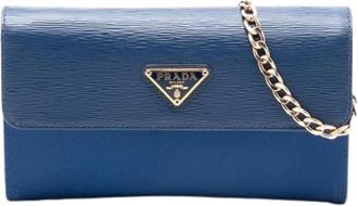 Prada Pre-owned Clutches, female, Blue, Size: ONE SIZE Pre-owned Wallet on Chain