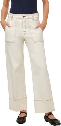 Fifteen Twenty Patch Pocket Wide Leg Cuffed Jeans in Natural at Nordstrom, Size 12