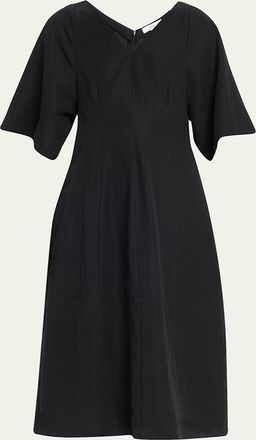 Vince V-Neck Flutter-Sleeve Midi Dress