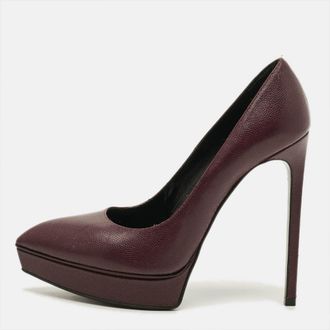 Saint Laurent Saint Laurent Janis Size 38 Burgundy Leather Platform Pumps