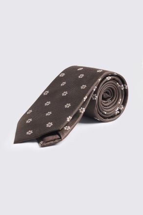 Moss Dark Brown & Pink Silk Floral Tie