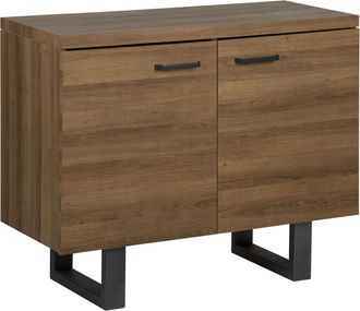 Beliani Aparador De 2 Puertas De Madera Oscura Con Pat&iacute;n Gris Base De Metal Asas De Aluminio Gabinete Con Estantes Industrial Timber