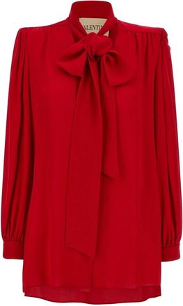 Valentino Garavani Strik met strik - Dames - Blouses - Rood - XS - Leer - Overhemden