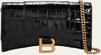 Balenciaga Hourglass Shiny Mock-Croc Chain Wallet