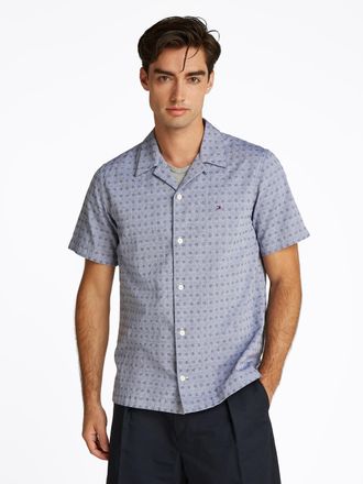 Tommy Hilfiger Kurzarmhemd TOMMY HILFIGER COTTON LINEN DOBBY SS Regular Fit SHIRT, Herren, Gr. XXL, N-Gr, blau (night sky), Web, Obermaterial: 86% Baumwolle, 14% Lei