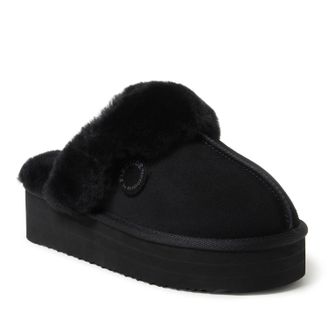 Dearfoams Fireside by Dearfoams Womens Melton Genuine Shearling Platform Scuff Slipper