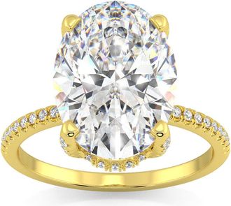 Pompeii3 Certified 5.33Ct Oval Diamond Side Halo Engagement Ring 14k Gold Lab Grown
