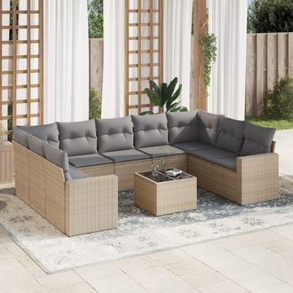 vidaXL Juego De Sof&aacute;s Jard&iacute;n Con Cojines Beige 10 Pzas Rat&aacute;n Sint&eacute;tico Vidaxl