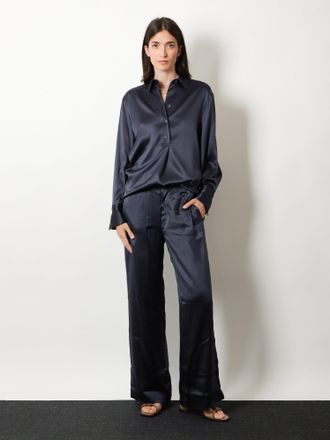 Brunello Cucinelli Womens Silk Shirt With Monili Detail Blue