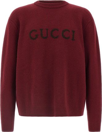 Gucci Gucci Intarsia Sweater Maglioni Bordeaux-Uomo