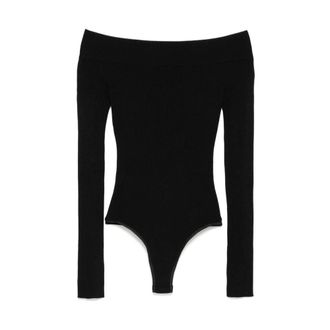Alaia Black Ribbed Long Sleeve Bodysuit - female - Ala&iuml;a - Full-Body - Black - 2XS - Tops