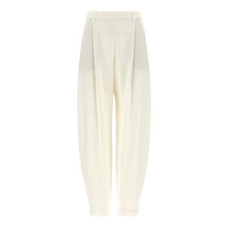 Brunello Cucinelli Fluid Twill Trousers - female - Brunello Cucinelli - Tapered Trousers - Beige - L - Trousers