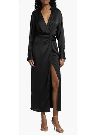 Ramy Brook Aurora Draped Satin Shirtdress In Black