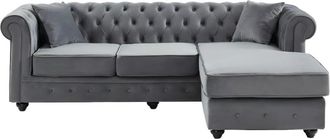 VENTE-UNIQUE.COM Sof&aacute; rinconera terciopelo 4 plazas gris antracita 228x163cm