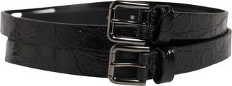 Dolce & Gabbana Black Double Strap Leather Silver Buckle Mens Belt
