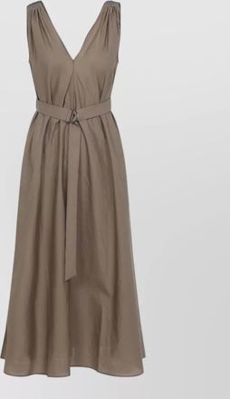 Brunello Cucinelli cotton midi dress belted sleeveless v neckline