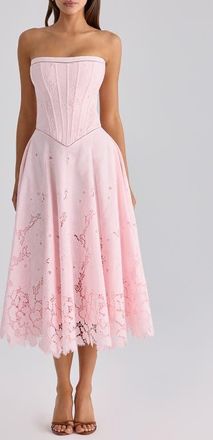 House of CB Belissa Strapless Broderie Anglaise Party Dress in Pink at Nordstrom, Size X-Large