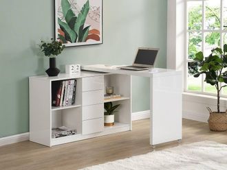 Vente-Unique Extendable Desk With 360&deg; Swivel Top - MDF - Lacquered White - PAVELO