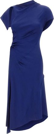 Victoria Beckham Asymmetrische Twist Jurk - Dames - Casual kleedjes - Blauw - XS - Satijn - Kleedjes
