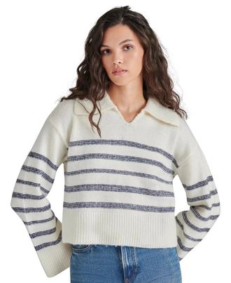 Steve Madden Esther Sweater Womens Ivory Striped Long Sleeve Cropped PALL332