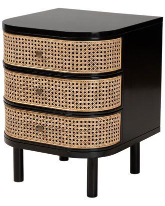 Baxton Studio Nabila Modern Bohemian Rattan 3-Drawer End Table Nightstand