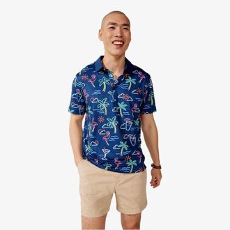 Chubbies The Neon Light Polo Shirt Mens Navy Printed Golf Performance DDR2998