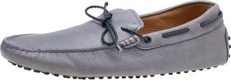 Tod's Tods Grey/navy Blue Leather Braided Bow Slip On Loafers