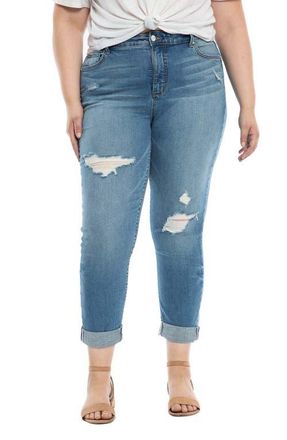 Slink Jeans Distressed High Waist Boyfriend Jeans in Myla at Nordstrom, Size 14W