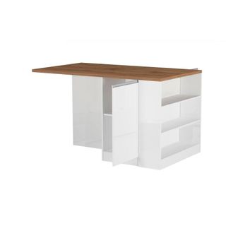 Dmora Isla de cocina imitaci&oacute;n madera blanco brillante, roble 160x90h90 cm