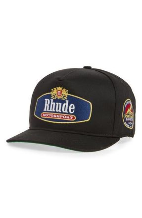 Rhude Racing Crest Embroidered Twill Baseball Cap in Black /Navy at Nordstrom