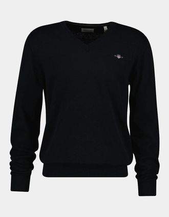 GANT Mens GANT Mens Classic Cotton Shield Logo V-Neck Jumper - 5 Black - Size: 38