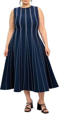 Flying Tomato Sleeveless Midi Sweater Dress in Navy/White at Nordstrom Rack, Size 3 X