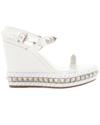 Christian Louboutin Womens Leather Spiked Pyraclou Wedge Sandal (Authentic Pre-Loved)