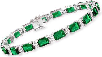 Ross-Simons Simulated Emerald and. CZ Bracelet in Sterling Silver