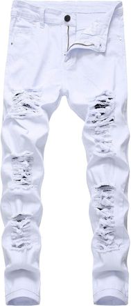 Generic Men Jeans Slim Fit Stretch Trousers Casual Slim Fit Demin Pants Distressed Destroyed Straight Leg Trouser Outdoor Jogging Hiking Pant Daily Streetwear