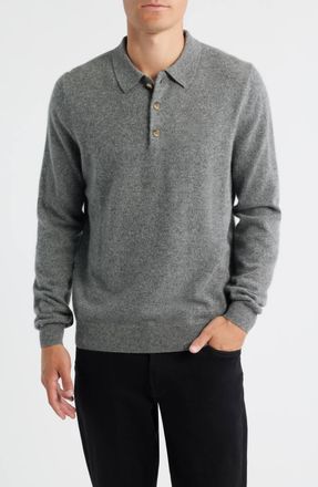 Scott Barber Fine Gauge Cashmere Polo Sweater In Pewter Heather