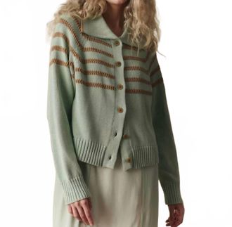 The Great. Scholar Cardigan With Crochet Stripes In Seafoam