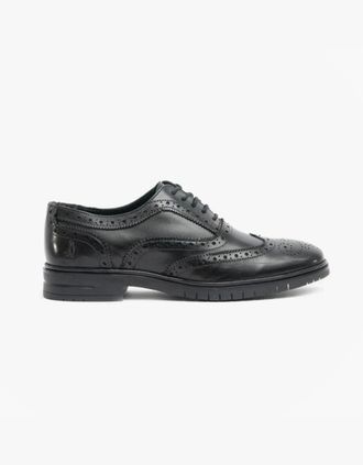 Hush Puppies Mens Hush Puppies SANTIAGO Mens Leather Oxford Brogue Shoes Black - Size: 12