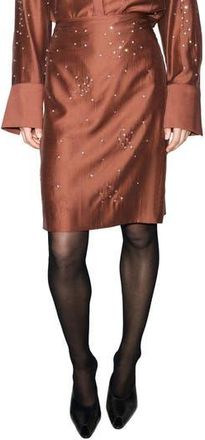 Mango Crystal Embellished Midi Skirt in Russet at Nordstrom Rack, Size 8