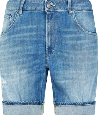 Dondup Medium Blue Faded Cuffed Denim Bermuda Shorts